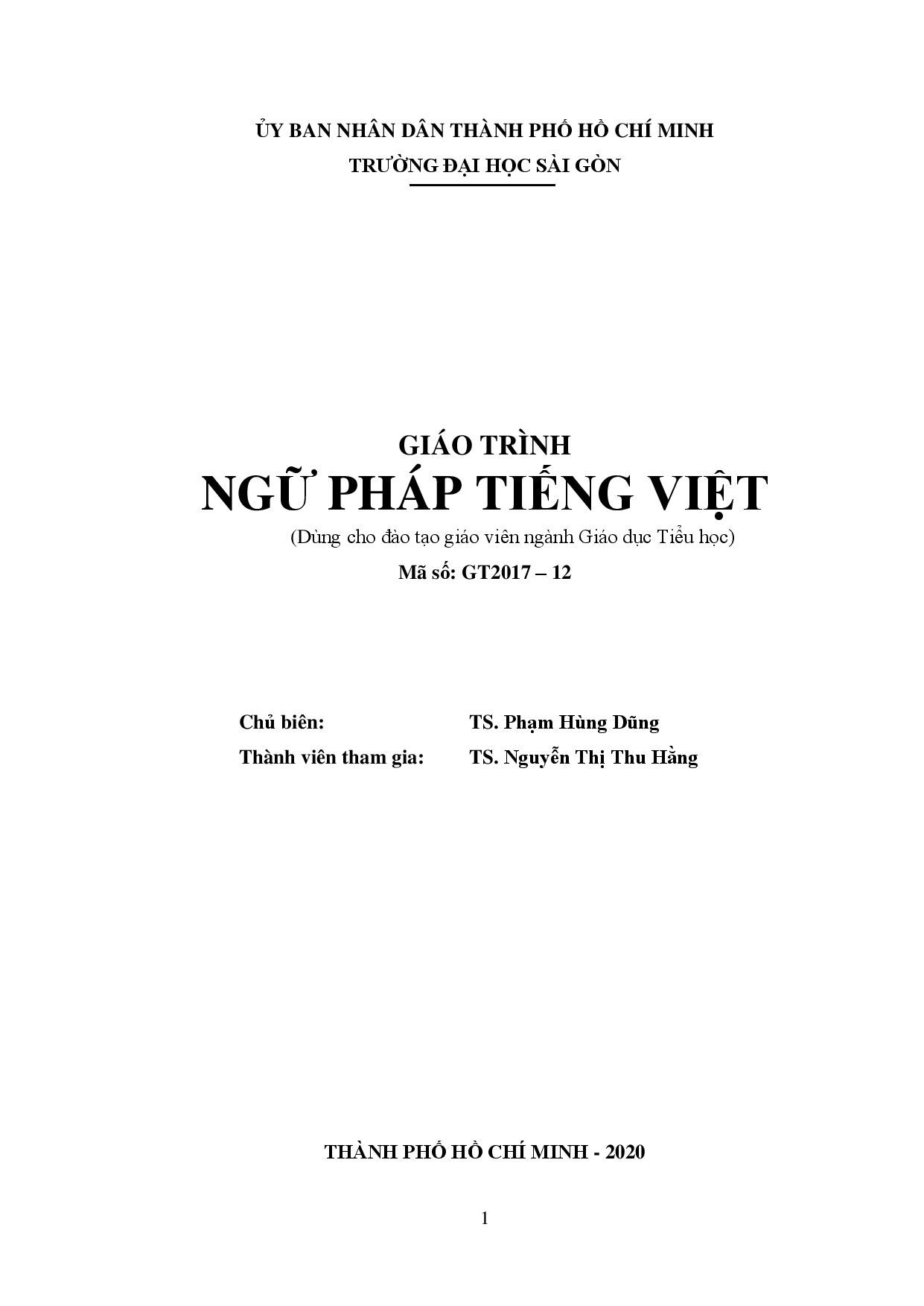 Giáo trình ngữ pháp tiếng Việt  