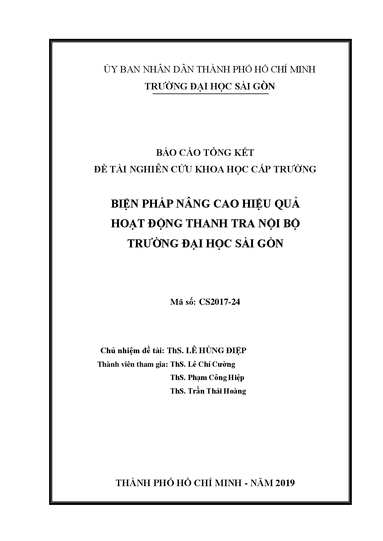 Biện pháp nâng cao hiệu quả hoạt động thanh tra nội bộ trường Đại học Sài Gòn  