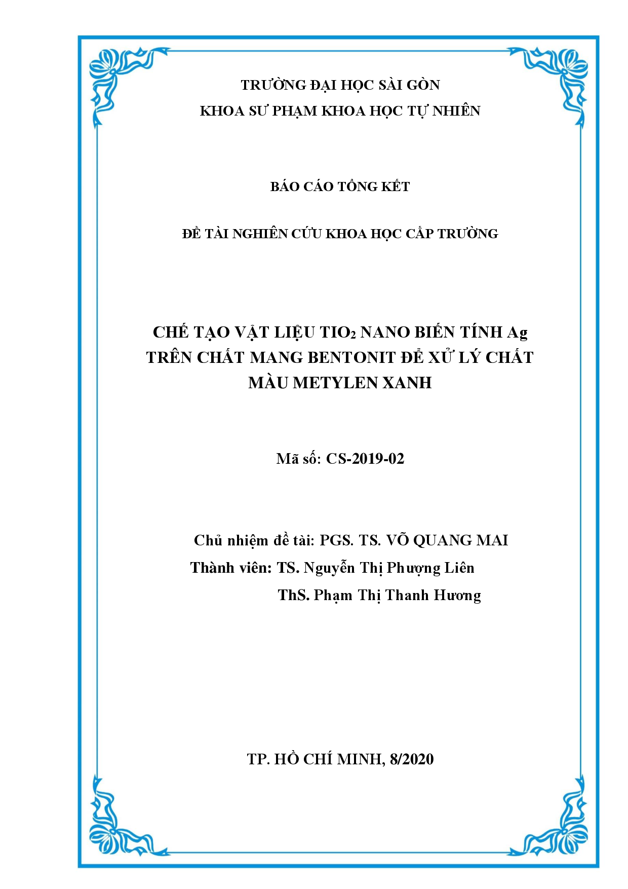 Chế tạo vật liệu TiO2 nano biến tính Ag trên chất mang bentonit để xử lý chất màu metylen xanh  