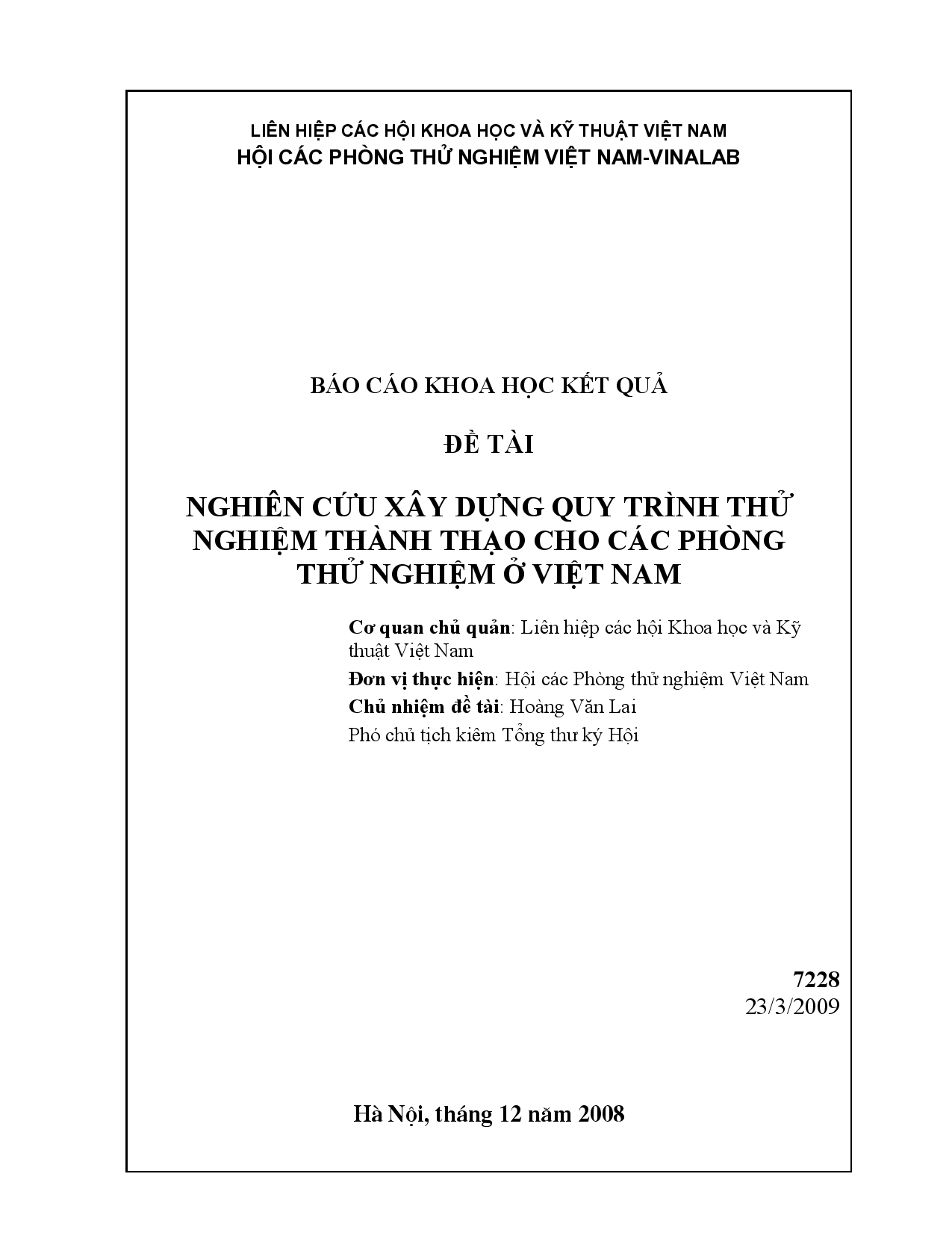 Nghiên cứu xây dựng quy trình thử nghiệm thành thạo cho các phòng thử nghiệm ở Việt Nam  