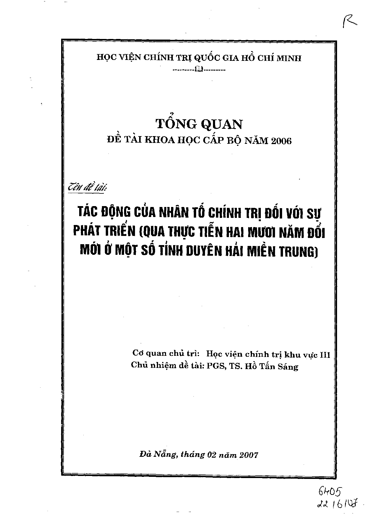 Tác động của nhân tố chính trị đối với sự phát triển (qua thực tiễn hai mươi năm đổi mới ở một số tỉnh Duyên hải miền Trung)  