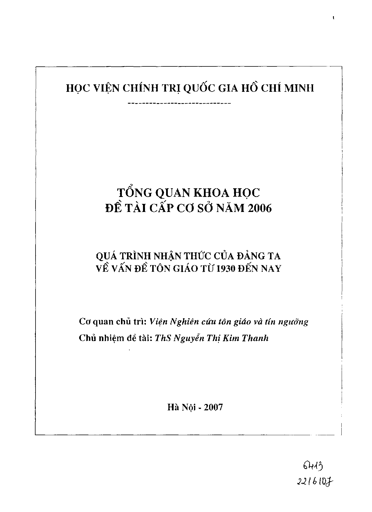 Quá trình nhận thức của Đảng ta về vấn đề tôn giáo từ 1930 đến nay  