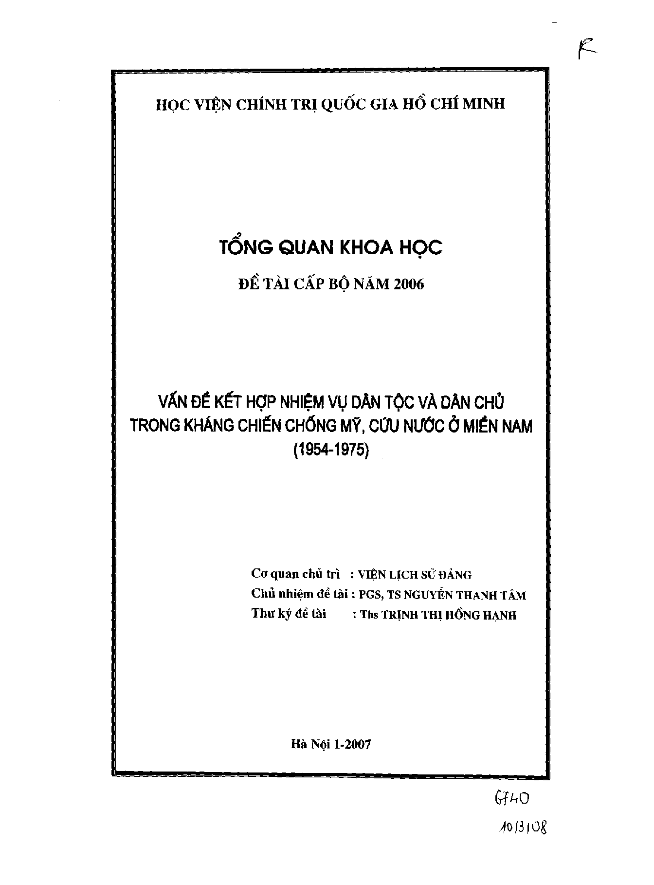 Vấn đề kết hợp nhiệm vụ dân tộc và dân chủ trong kháng chiến chống Mỹ, cứu nước ở miền Nam (1954 - 1975)  