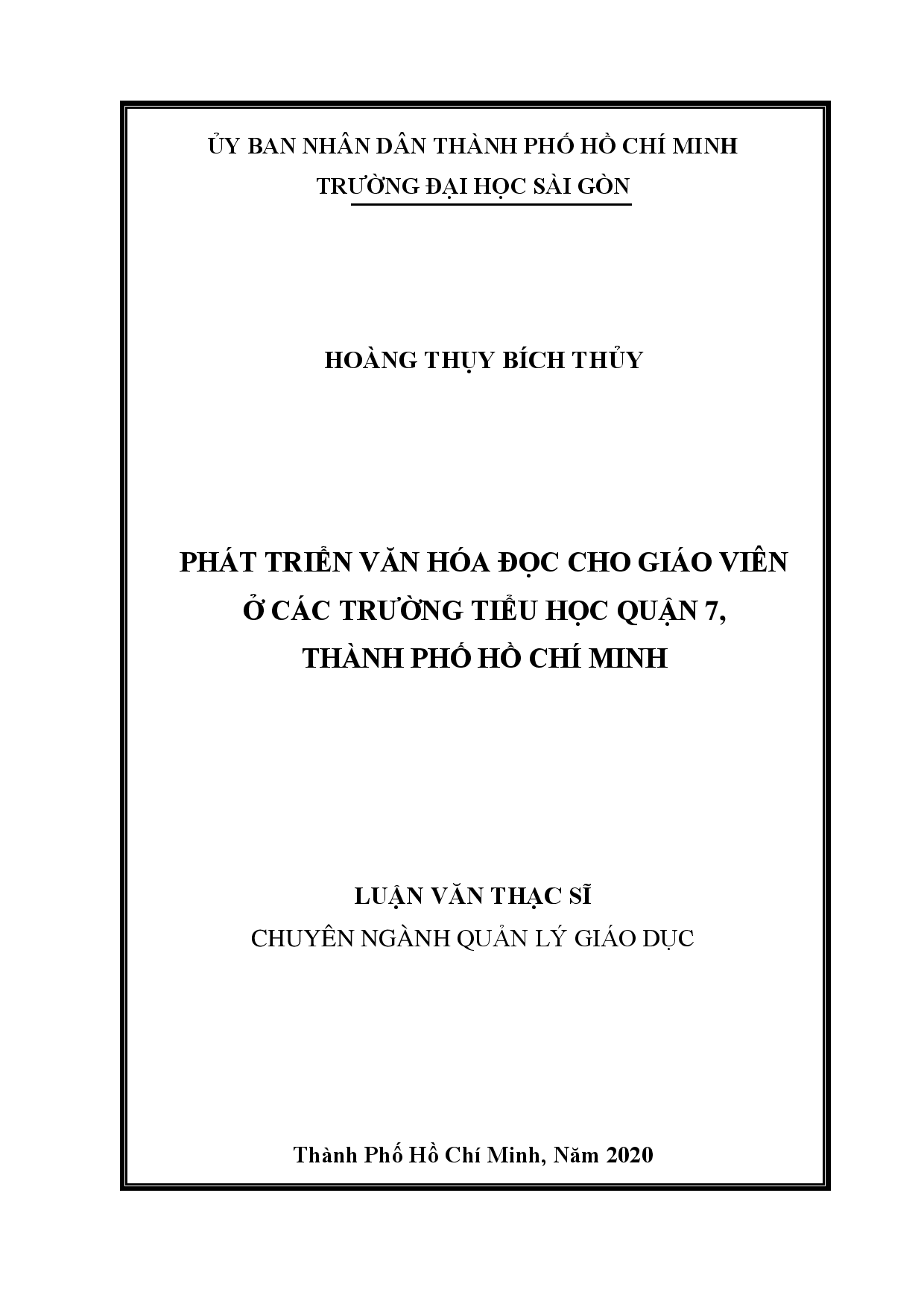 Phát triển văn hóa đọc cho giáo viên ở các trường Tiểu học quận 7, Thành phố Hồ Chí Minh  