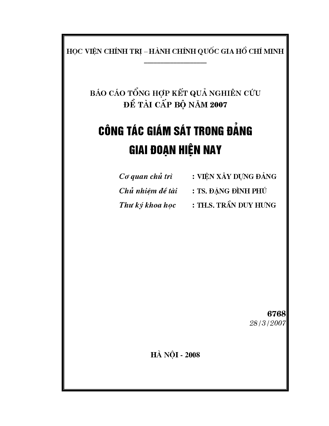 Công tác giám sát trong Đảng giai đoạn hiện nay  