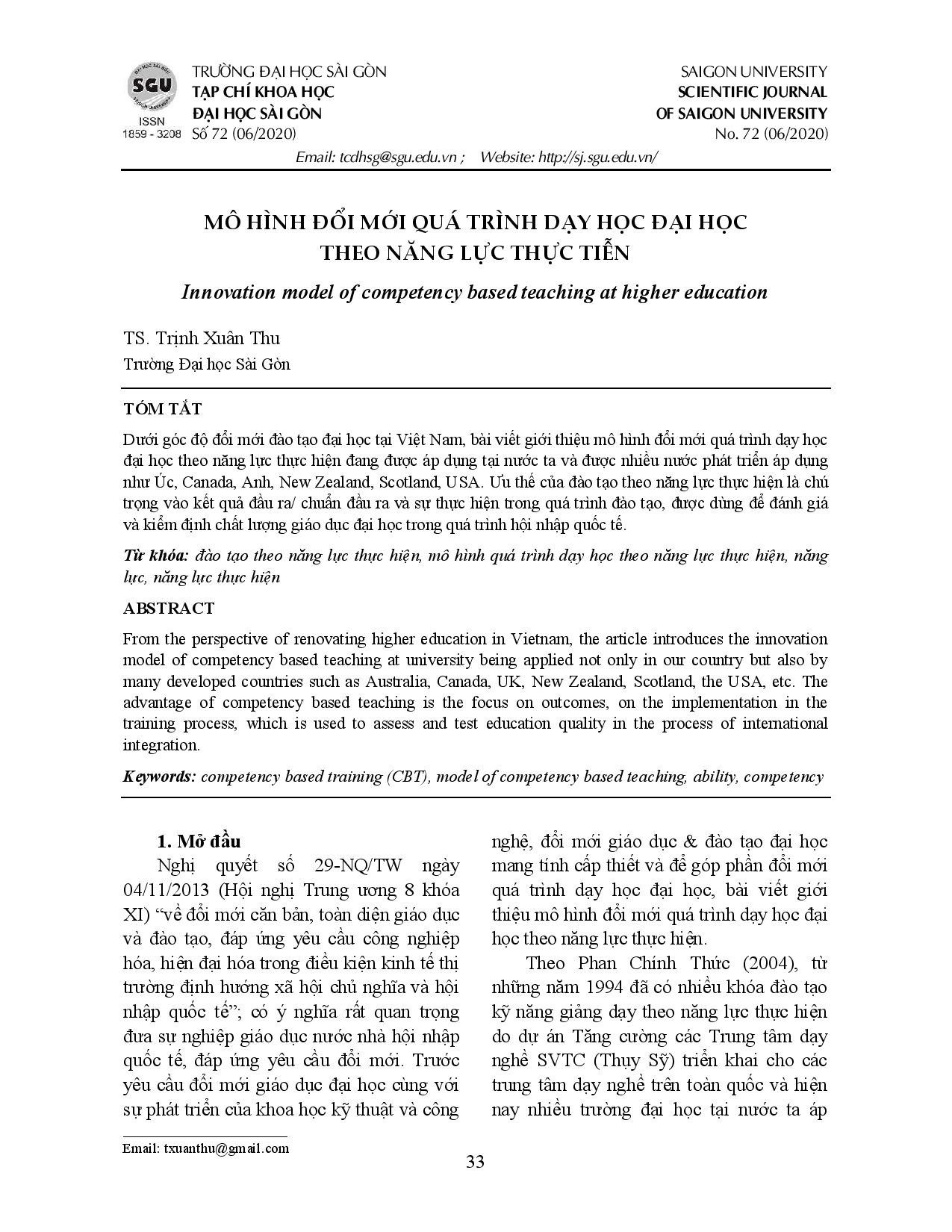 Mô hình đổi mới quá trình dạy học đại học theo năng lực thực tiễn  