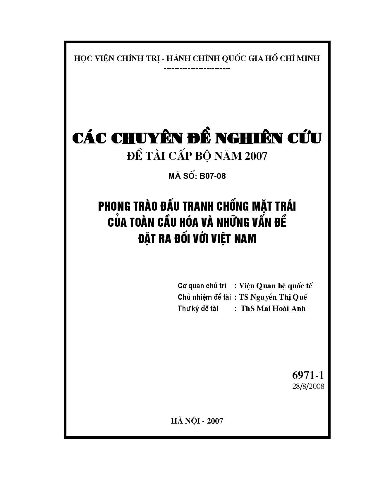 Phong trào đấu tranh chống mặt trái của toàn cầu hóa và những vấn đề đặt ra đối với Việt Nam  