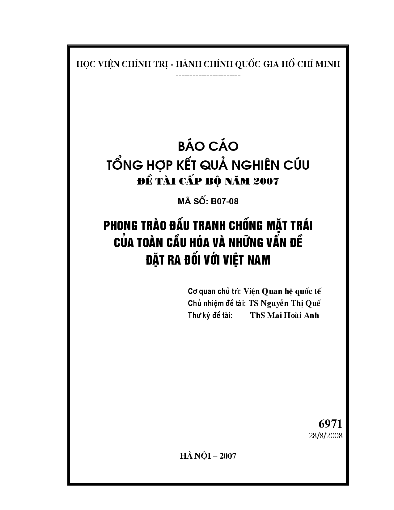 Phong trào đấu tranh chống mặt trái của toàn cầu hóa và những vấn đề đặt ra đối với Việt Nam  