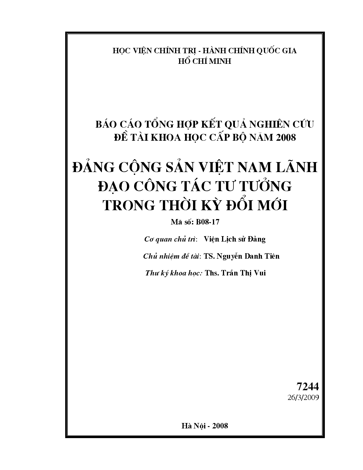 Đảng cộng sản Việt Nam lãnh đạo công tác tư tưởng trong thời kỳ đổi mới  