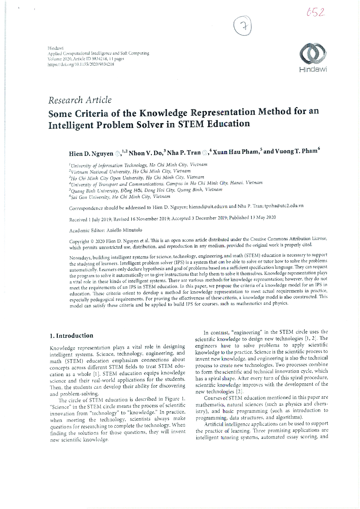 Some criteria of the knowledge representation method for an intelligent problem solver in STEM education Vol. 2020 