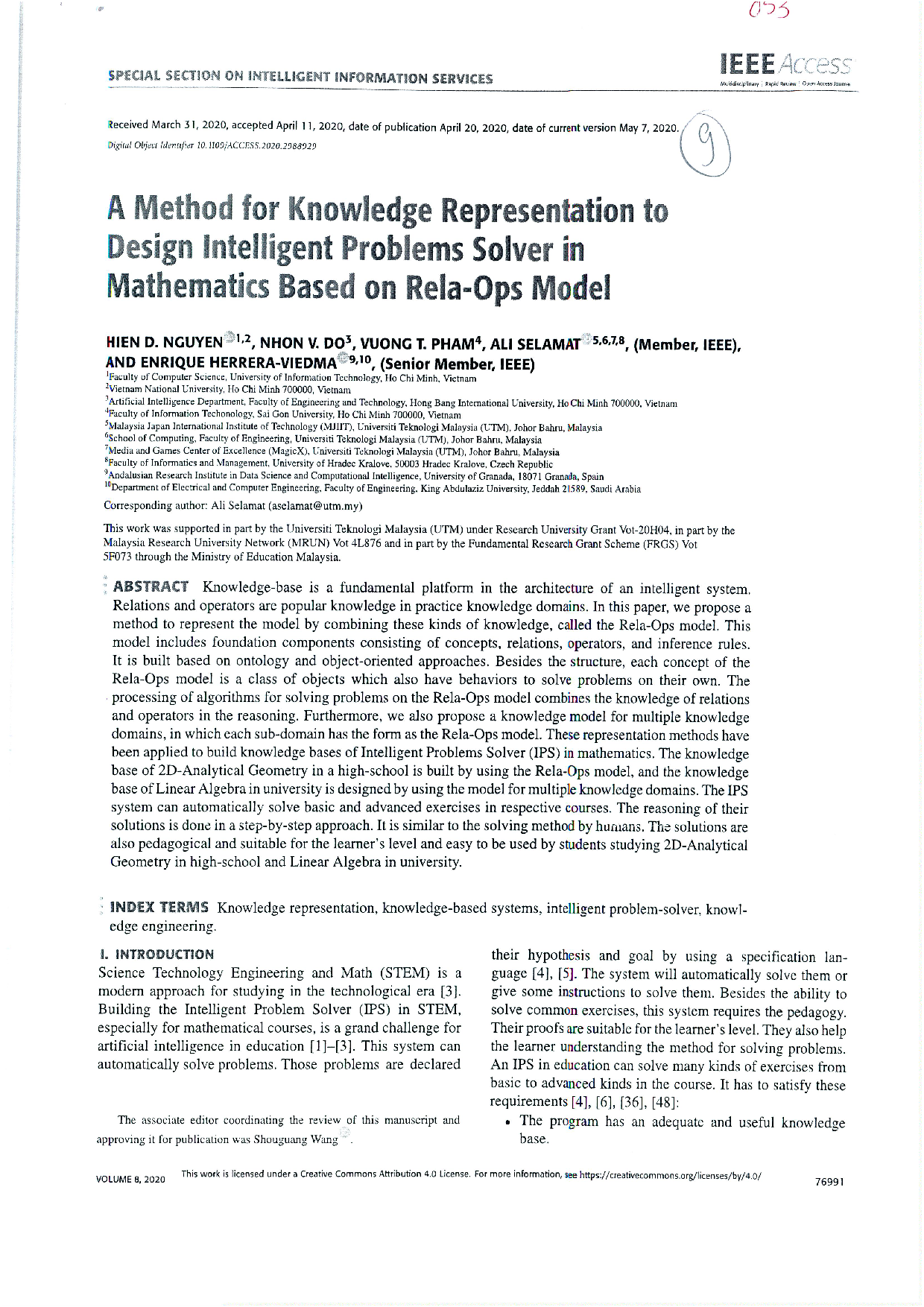 A method for knowledge representation to design Intelligent problems solver in mathematics based on rela-ops model Vol. 8 