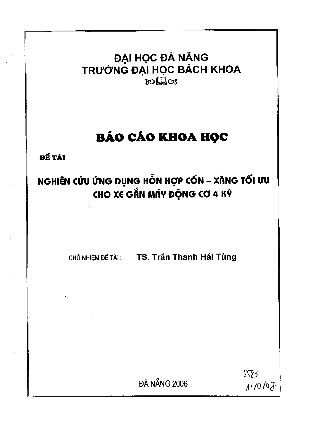 Nghiên cứu ứng dụng hỗn hợp cồn - xăng tối ưu cho xe gắn máy động cơ 4 kỳ  