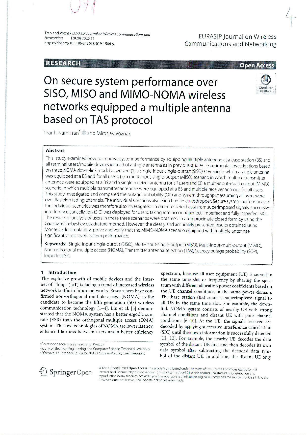 On secure system performance over SISO, MISO and MIMO-NOMA wireless networks equipped a multiple antenna based on TAS protocol  