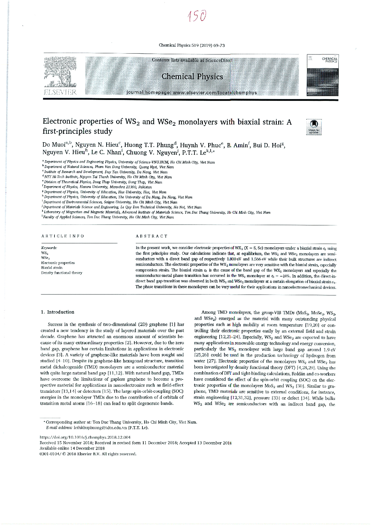 Electronic properties of WS2 and WSe2 monolayers with biaxial strain: A first-principles study Vol. 519 