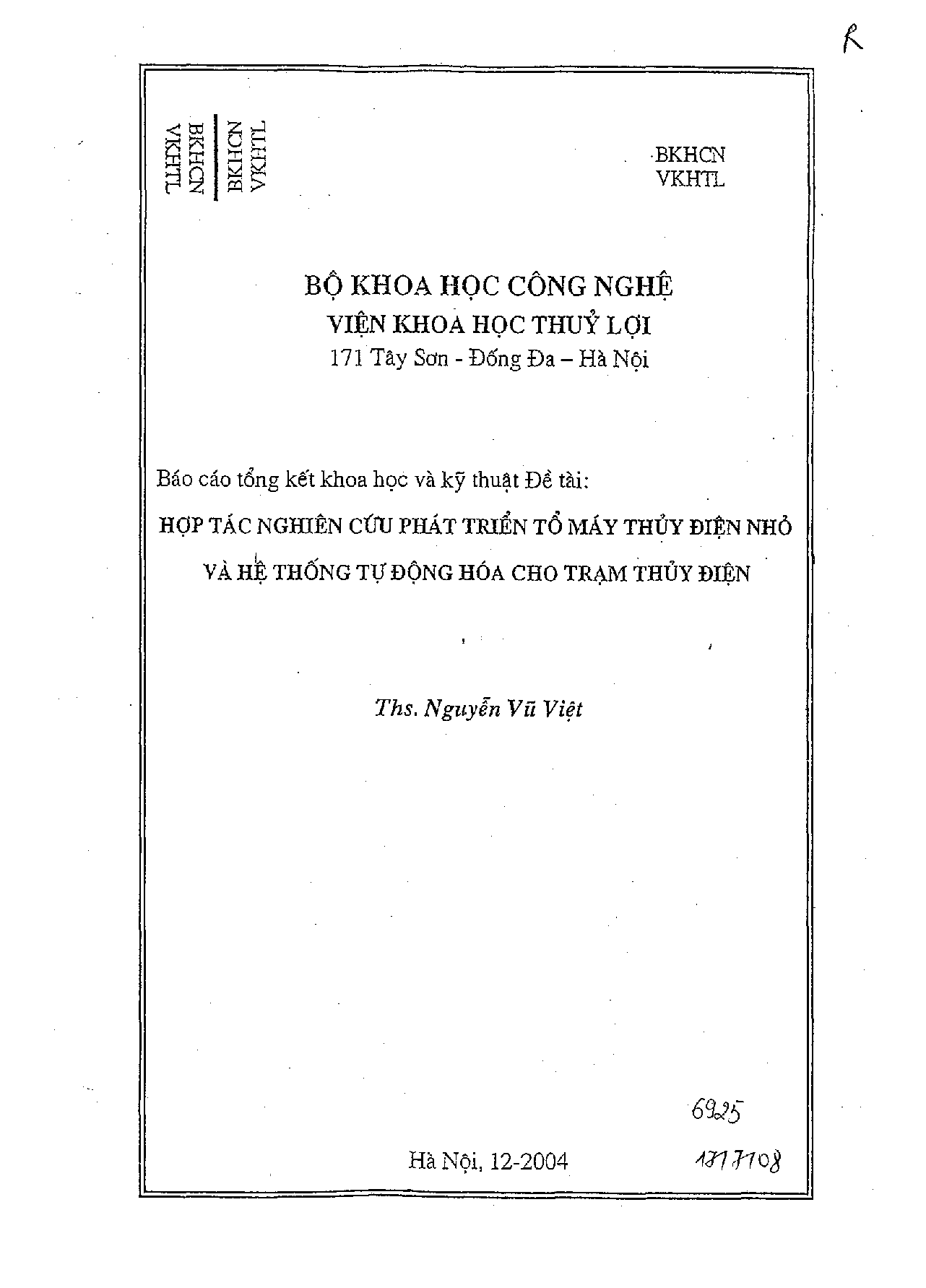 Hợp tác nghiên cứu phát triển tổ máy thuỷ điện nhỏ và hệ thống tự động hóa cho trạm thủy điện  