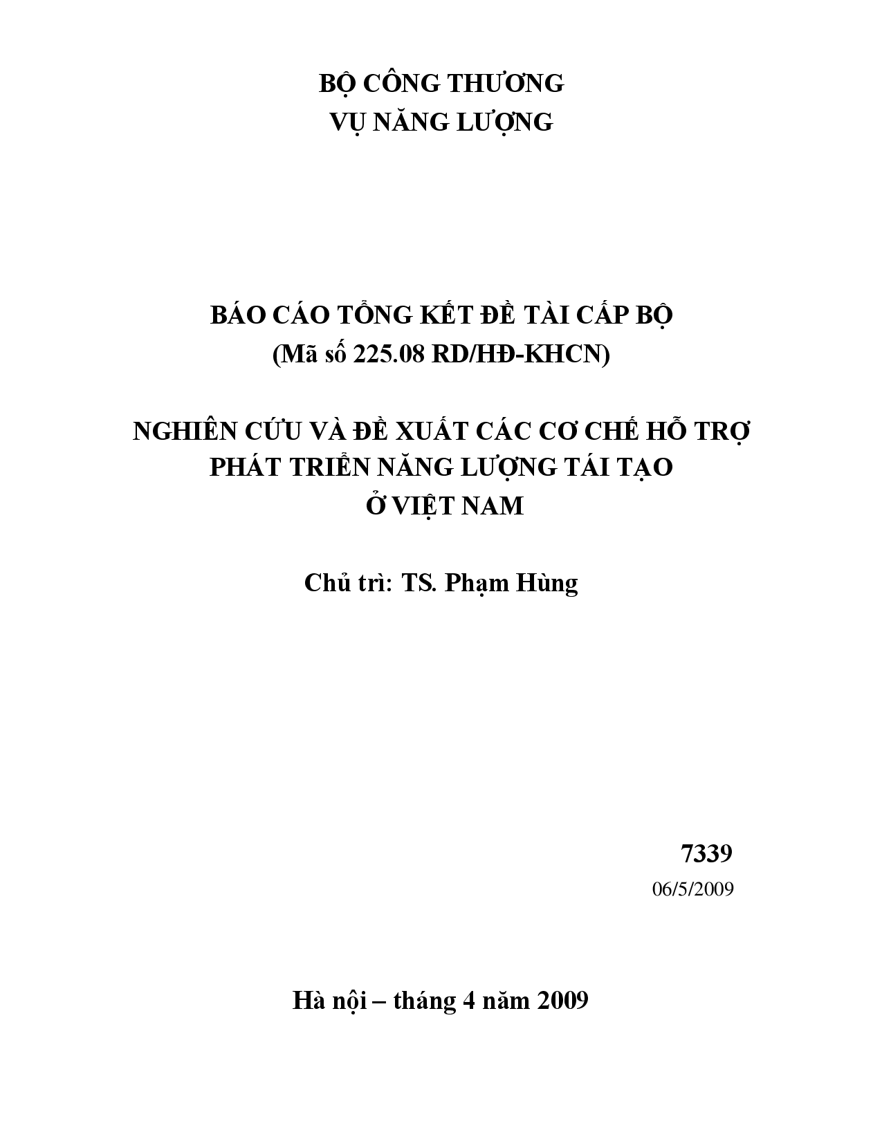 Nghiên cứu và đề xuất các cơ chế hỗ trợ phát triển năng lượng tái tạo ở Việt Nam  