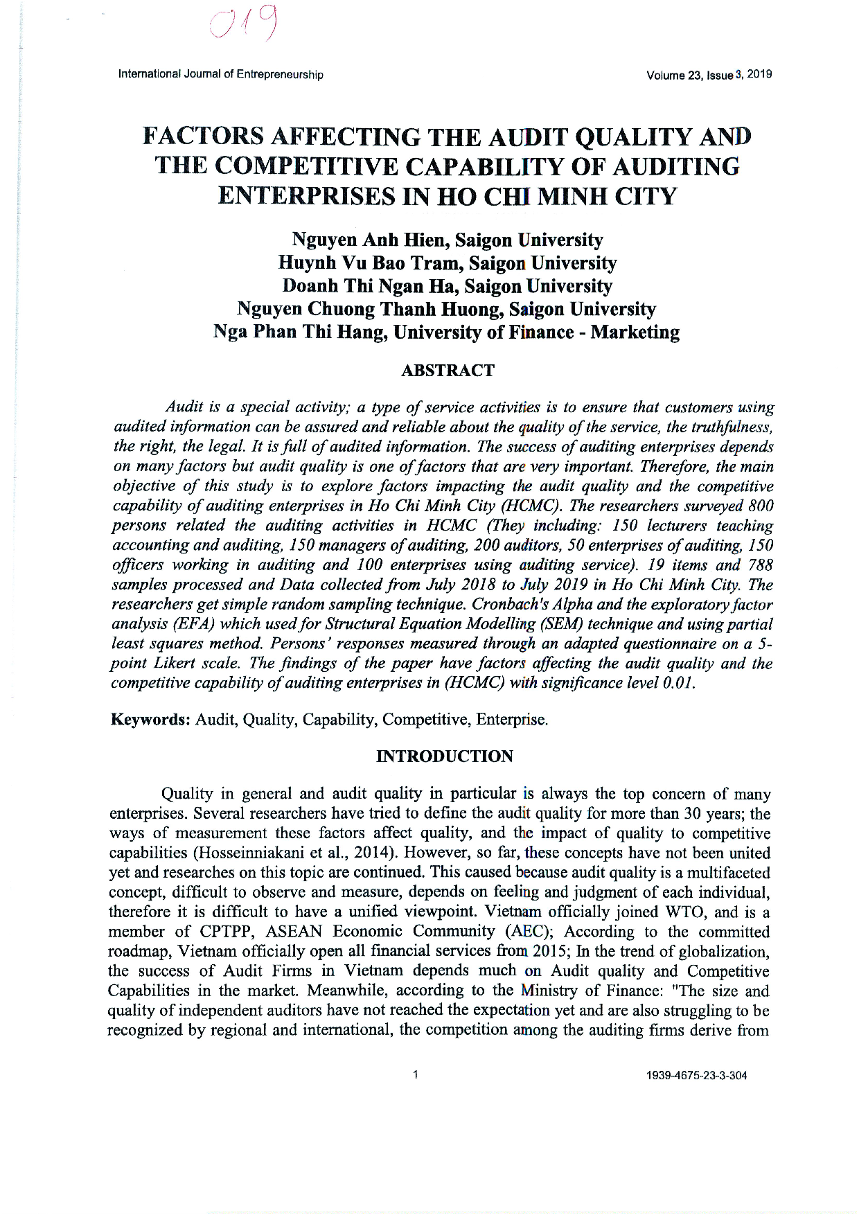 Study factors affecting management capacity and the business effectiveness: A case of small and medium enterprises in Vietnam Vol.25 