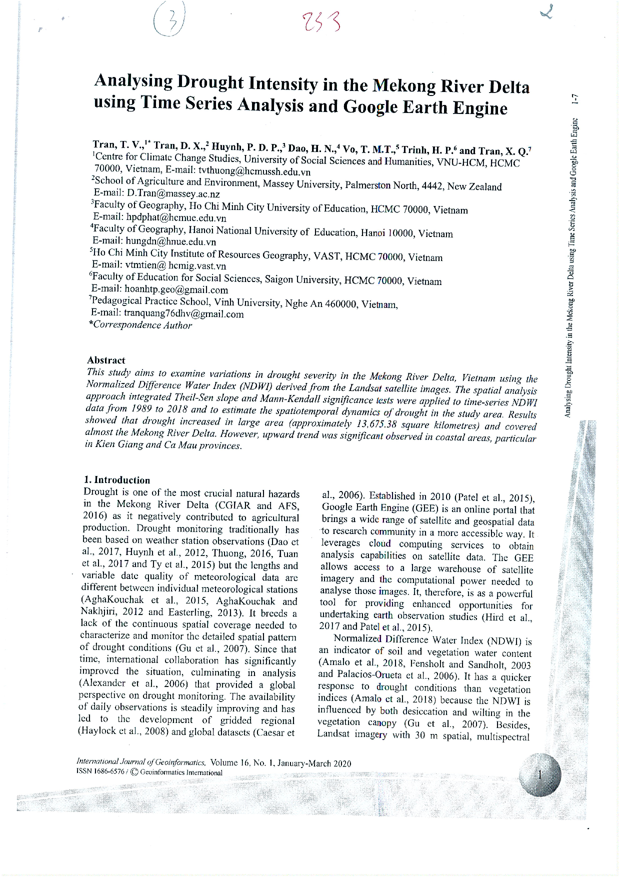 Analysing drought intensity in the Mekong River Delta using time series analysis and Google earth engine Vol.16 