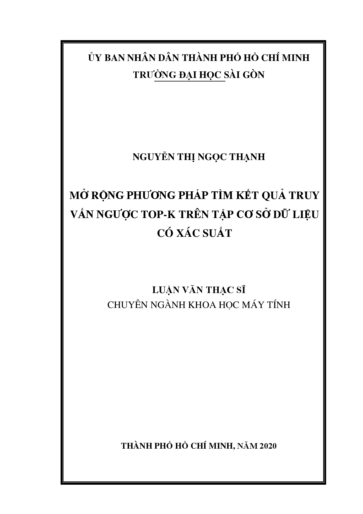 Mở rộng phương pháp tìm kết quả truy vấn ngược TOP-K trên tập cơ sở dữ liệu có xác xuất  