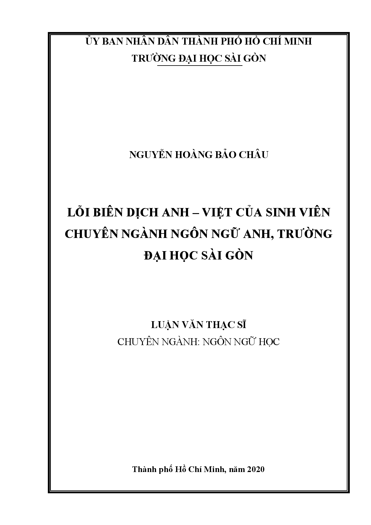 Lỗi biên dịch Anh - Việt của sinh viên chuyên ngành Ngôn ngữ Anh, trường Đại học Sài Gòn  