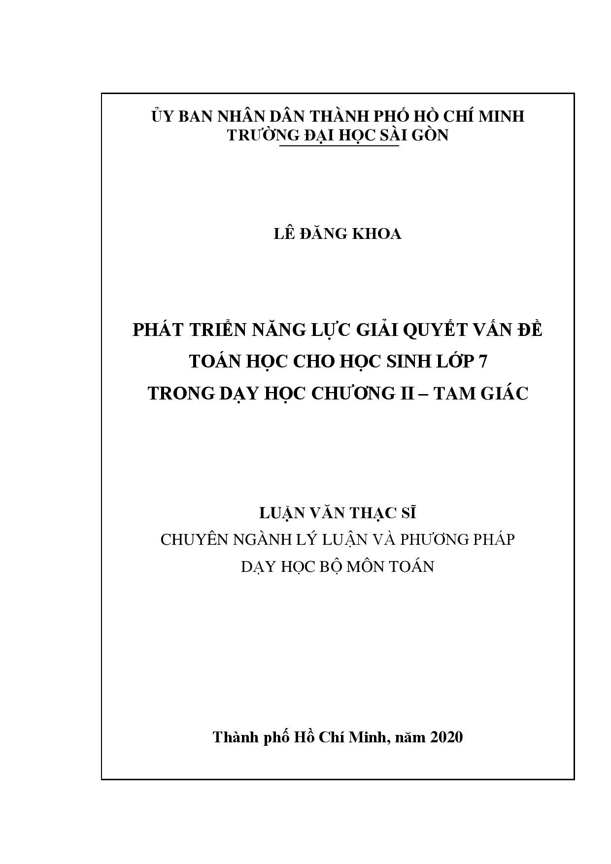 Phát triển năng lực giải quyết vấn đề toán học cho học sinh lớp 7 trong dạy học chương II - tam giác  