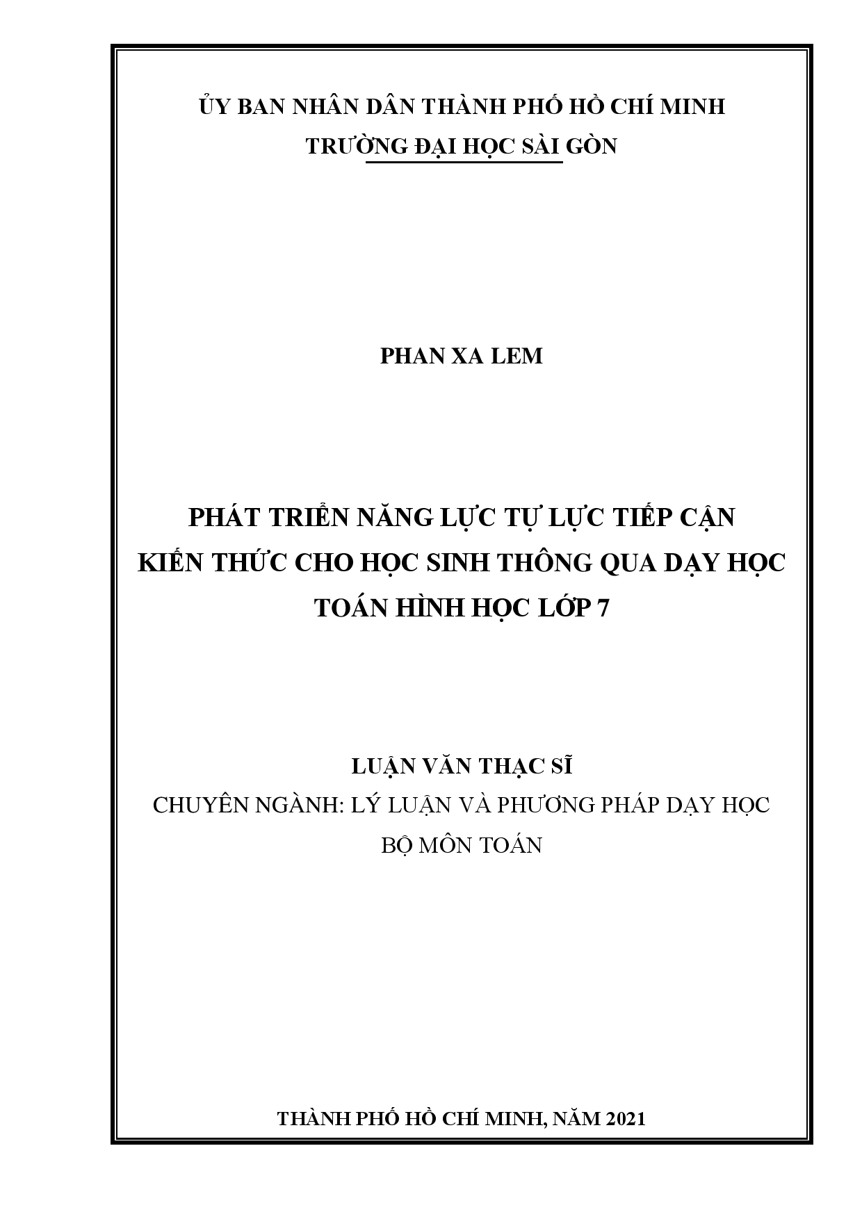 Phát triển năng lực tự lực tiếp cận kiến thức cho học sinh thông qua dạy học toán hình học lớp 7  