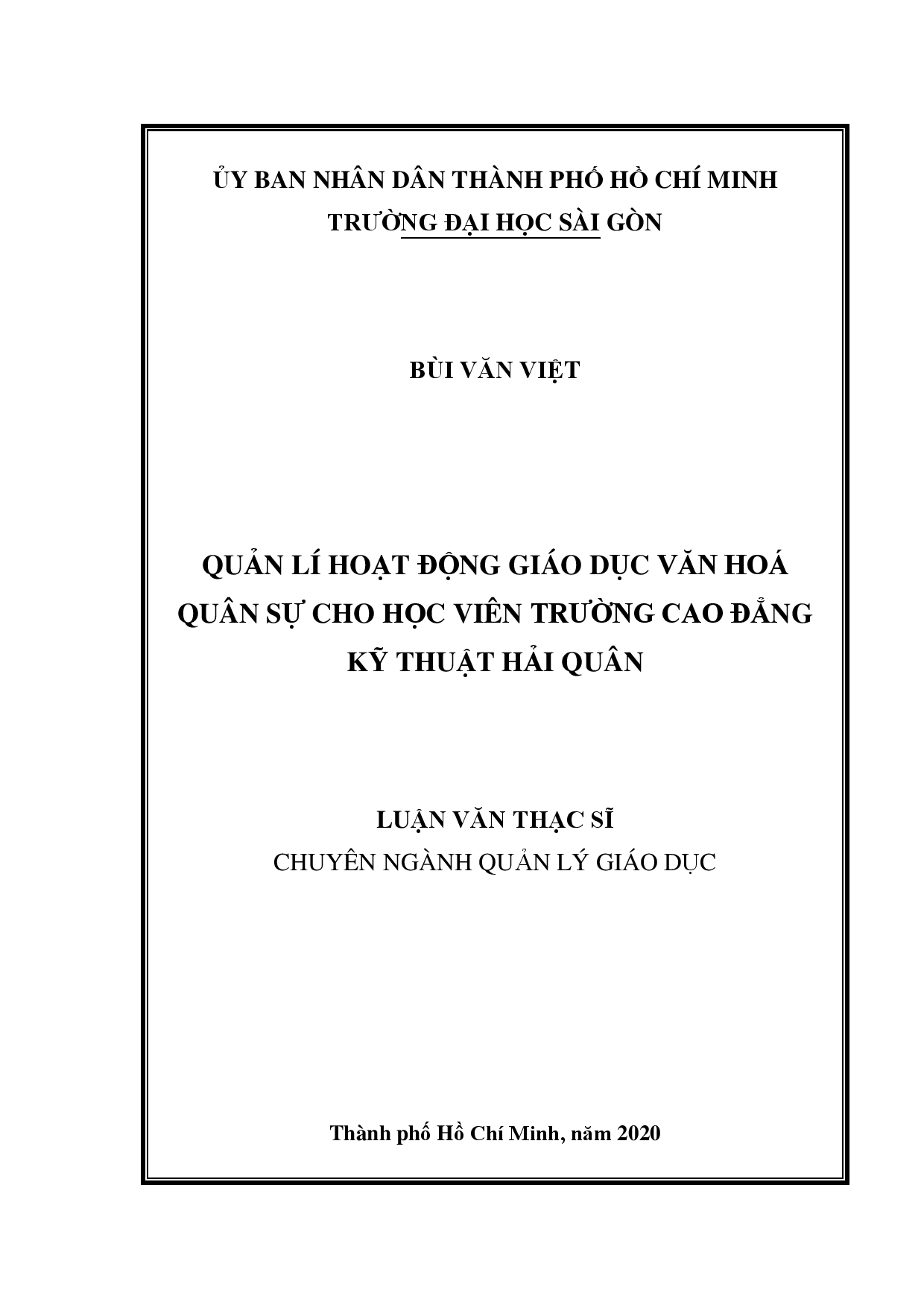 Quản lí hoạt động giáo dục văn hóa quân sự cho học viên trường Cao đẳng Kỹ thuật Hải quân  