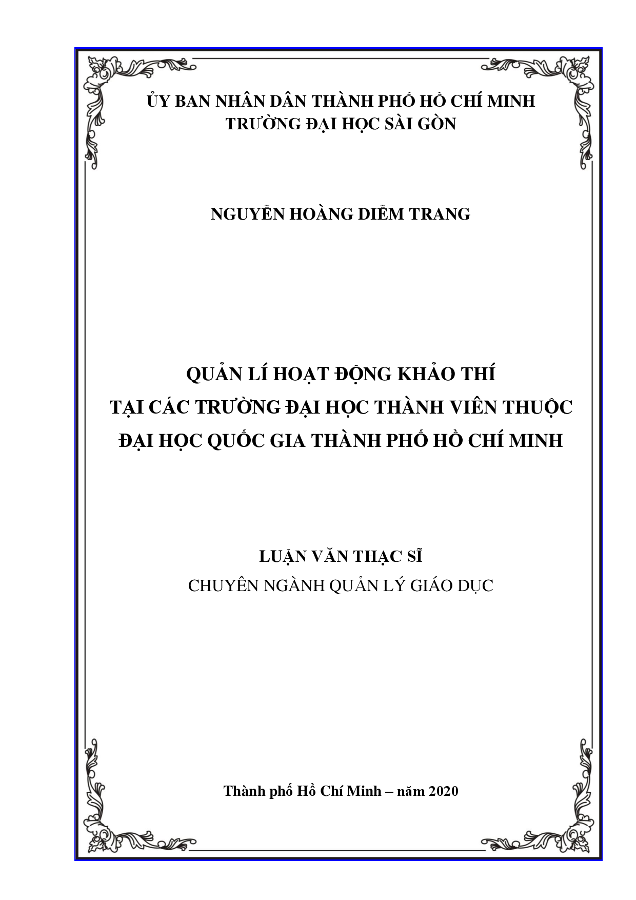 Quản lí hoạt động khảo thí tại các trường Đại học thành viên thuộc Đại học Quốc gia thành phố Hồ Chí Minh  