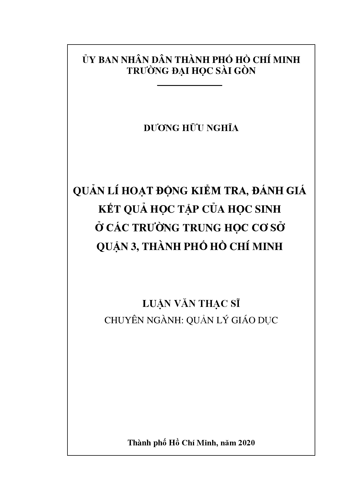 Quản lí hoạt động kiểm tra, đánh giá kết quả học tập của học sinh ở các trường Trung học cơ sở quận 3, thành phố Hồ Chí Minh  