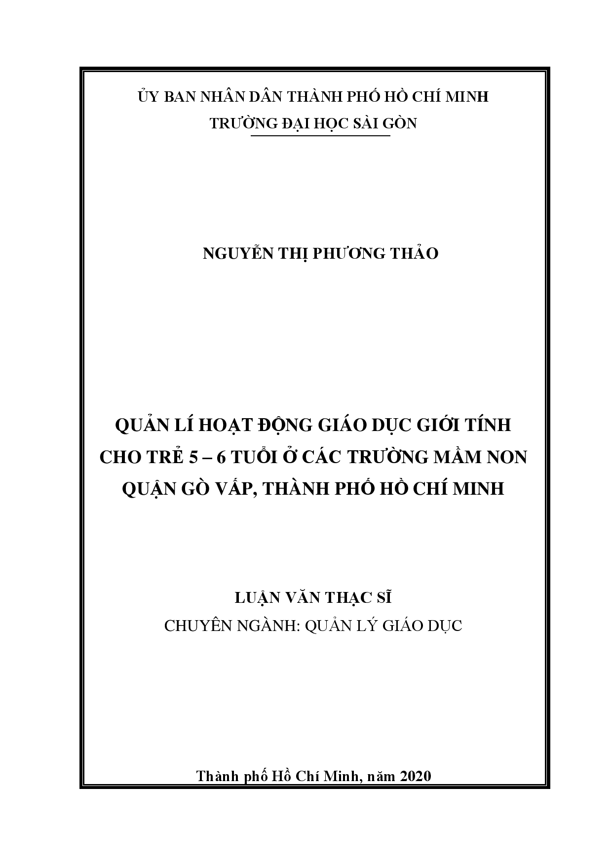 Quản lí hoạt động giáo dục giới tính cho trẻ 5 - 6 tuổi ở các trường mầm non quận Gò Vấp, thành phố Hồ Chí Minh  