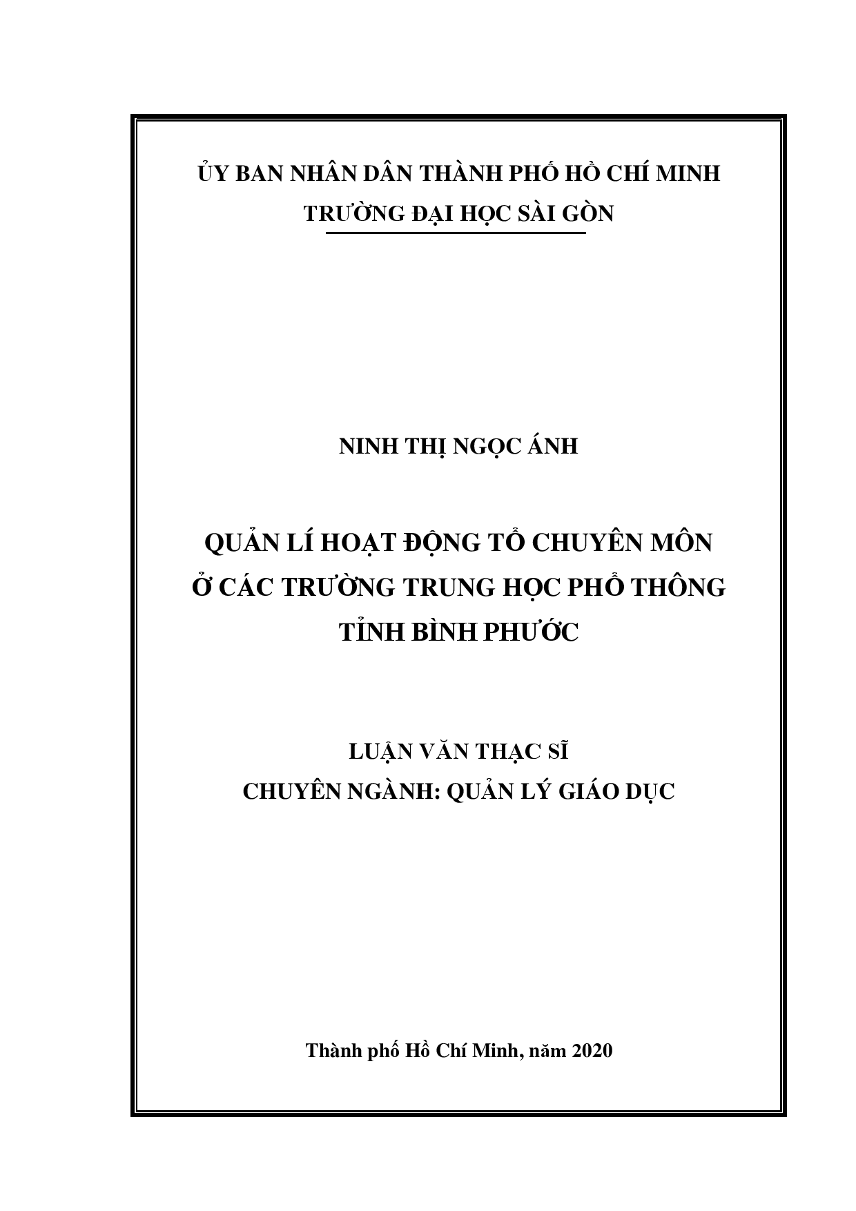 Quản lí hoạt động tổ chuyên môn ở các trường Trung học phổ thông tỉnh Bình Phước  