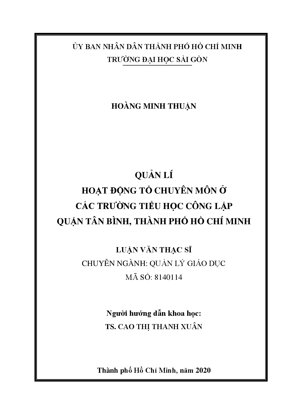 Quản lí hoạt động tổ chuyên môn ở các trường tiểu học công lập quận Tân Bình, thành phố Hồ Chí Minh  