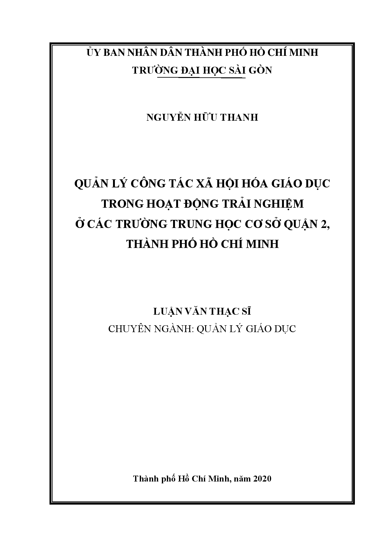 Quản lý công tác xã hội hóa giáo dục trong hoạt động trải nghiệm ở các trường Trung học cơ sở quận 12, thành phố Hồ Chí Minh  