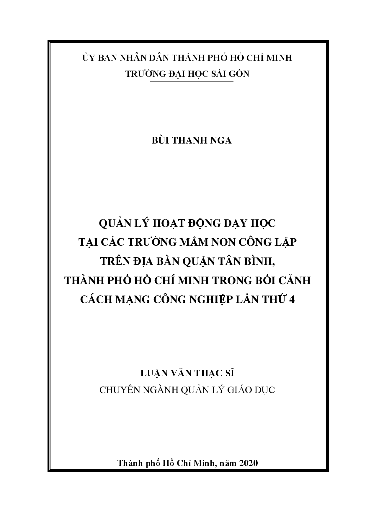 Quản lý hoạt động dạy học tại các trường mầm non công lập trên địa bàn quận Tân Bình, Thành phố Hồ Chí Minh trong bối cảnh cách mạng công nghiệp lần thứ 4  