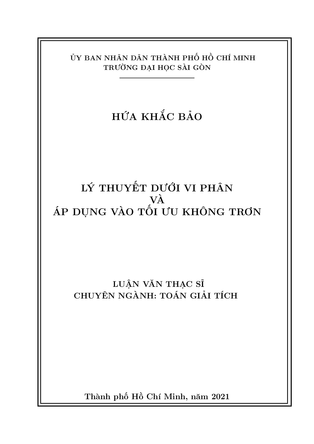 Lý thuyết dưới vi phân và áp dụng vào tối ưu không trơn  