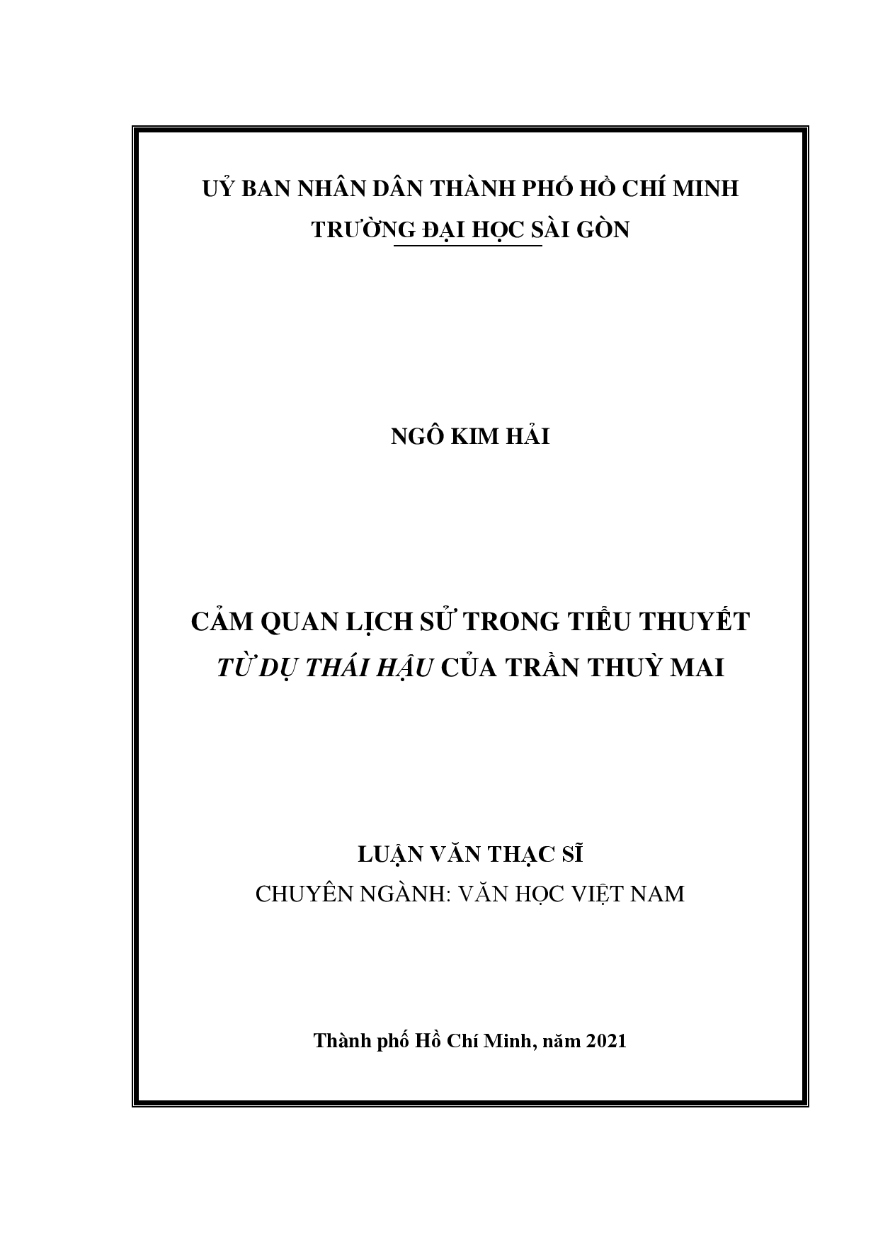 Cảm quan lịch sử trong tiểu thuyết Từ Dụ thái hậu của Trần Thùy Mai  