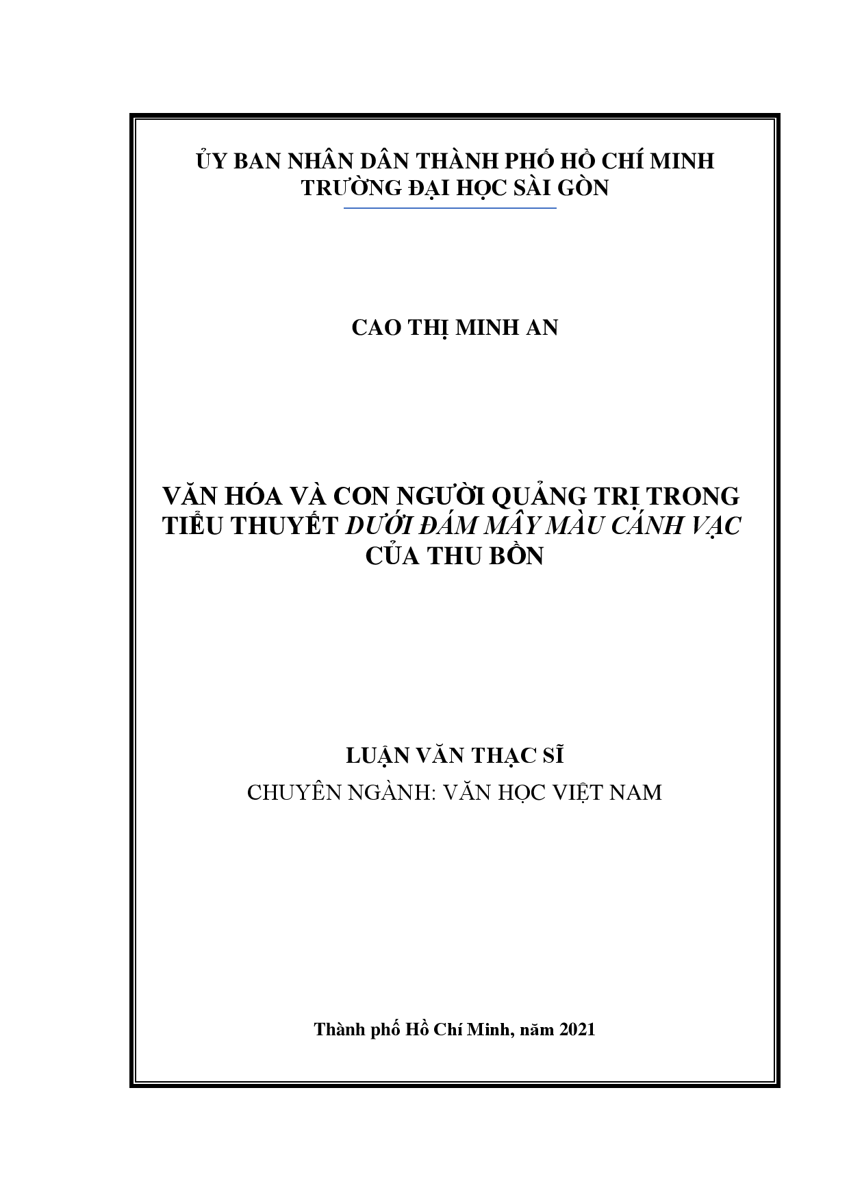 Văn hóa và con người Quảng Trị trong tiểu thuyết Dưới đám mây màu cánh vạc của Thu Bồn  