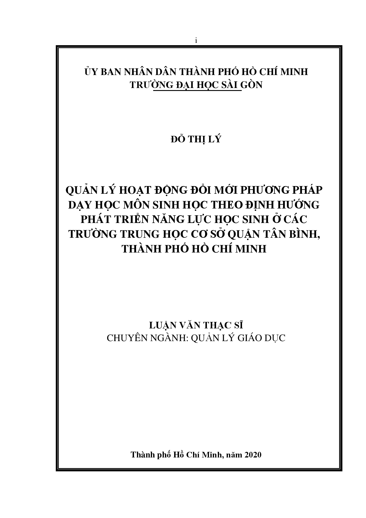 Quản lý hoạt động đổi mới phương pháp dạy học môn Sinh học theo định hướng phát triển năng lực học sinh ở các trường trung học cơ sở quận Tân Bình, thành phố Hồ Chí Minh  