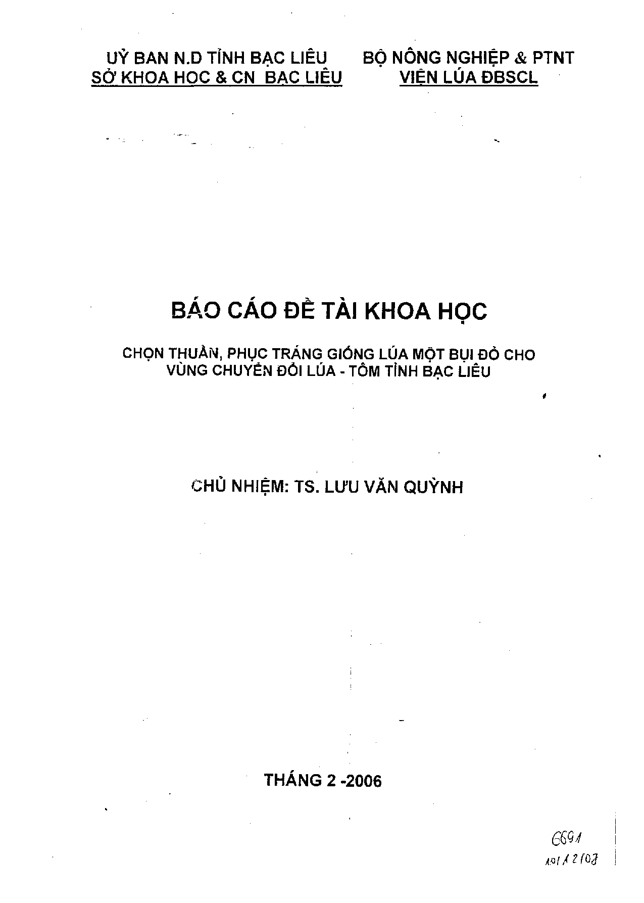 Chọn thuần, phục tráng giống lúa một bụi đỏ cho vùng chuyển đổi lúa - tôm tỉnh Bạc Liêu  