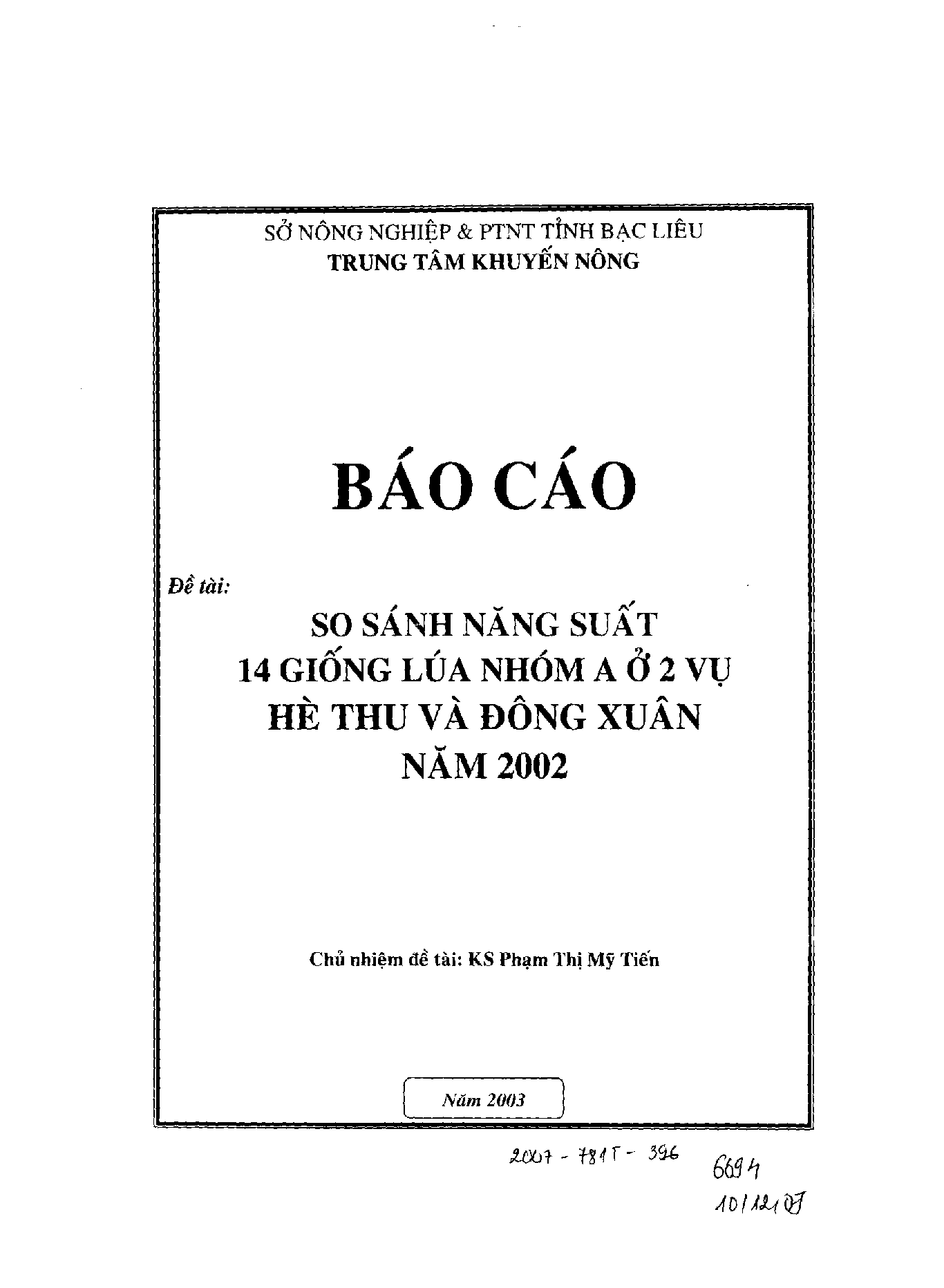 So sánh năng suất 14 giống lúa nhóm A ở 2 vụ hè thu và đông xuân năm 2002  