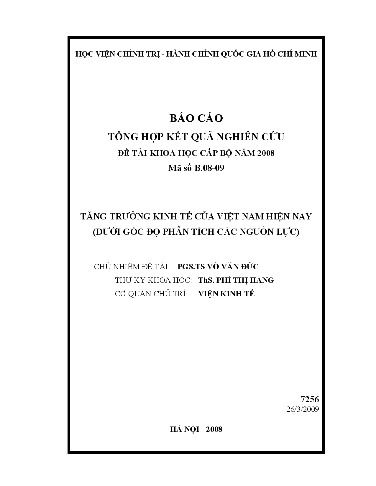 Tăng trưởng kinh tế của Việt Nam hiện nay (dưới góc độ phân tích các nguồn lực)  