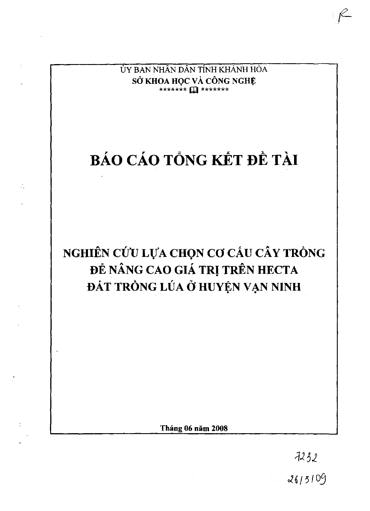 Nghiên cứu lựa chọn cơ cấu cây trồng để nâng cao giá trị trên hacta đất trồng lúa ở huyện Vạn Ninh  